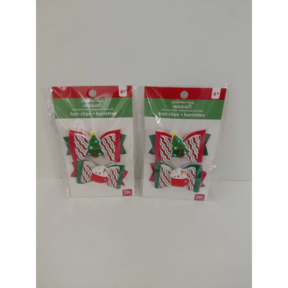 NEW Hair Clips Bows Christmas Tree Cocoa Stocking Stuffers 4 Pc‎